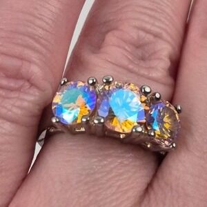 UTC Vermeil Opal Ring Sz 9 Pink Blue Fire Iridescent Sterling 925 Statement